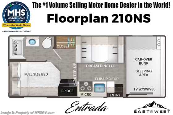 2025 East to West Entrada 210NS New Class C Gas RV For Sale W/ Solar, Winegard, Tank Heaters & More Floorplan
