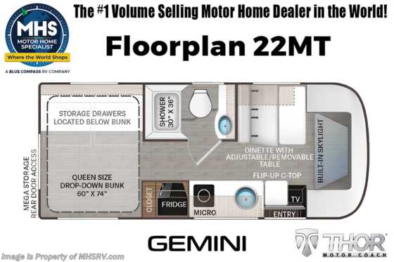 2025 Thor Motor Coach Gemini 22MT TRIP - All-Wheel Drive (AWD) Luxury B+ EcoBoost® Edition W/ Solar, Lithium Batteries, Blind Spot Monitoring & Much More Floorplan
