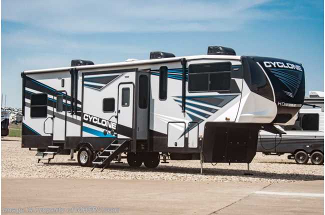 2022 Heartland RV Cyclone CY 3413 Toy Hauler 5th Wheel W/ Theater Seats, Fireplace, King Bed, Alum. Wheels, Onan 5.5KW Gen. & More