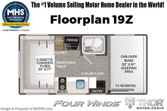 2025 Thor Motor Coach Four Winds 19Z W/ Smart TV, Tankless Water Heater & Much More Floorplan