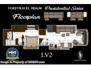 Call now about this 2026 Foretravel Realm Presidential Luxury Villa 2 (LV2) w/ Sofa Recliner! Floorplan of 2026 Foretravel Realm Presidential Luxury Villa 2 (LV2) w/ Sofa Recliner