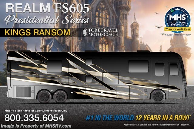 Email now about this 2026 Foretravel Realm Presidential Luxury Villa 2 (LV2) w/ Sofa Recliner! New 2026 Foretravel Realm Presidential Luxury Villa 2 (LV2) w/ Sofa Recliner available in Alvarado, Texas