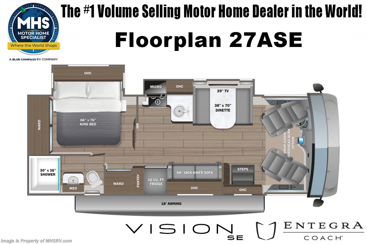 Call now about this 2026 Entegra Coach Vision SE 27ASE! Floorplan of 2026 Entegra Coach Vision SE 27ASE