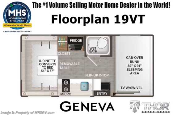 2026 Thor Motor Coach Geneva 19VT W/ SmoothTECH Suspension, Tankless Water Heater, AGS, Cali Collection & More Floorplan