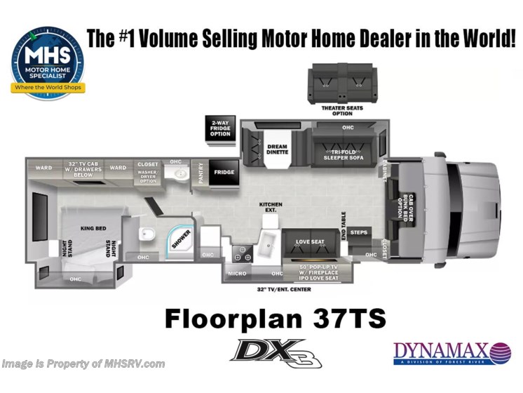 Email now about this 2026 Dynamax Corp DX3 37TS! Floorplan of 2026 Dynamax Corp DX3 37TS