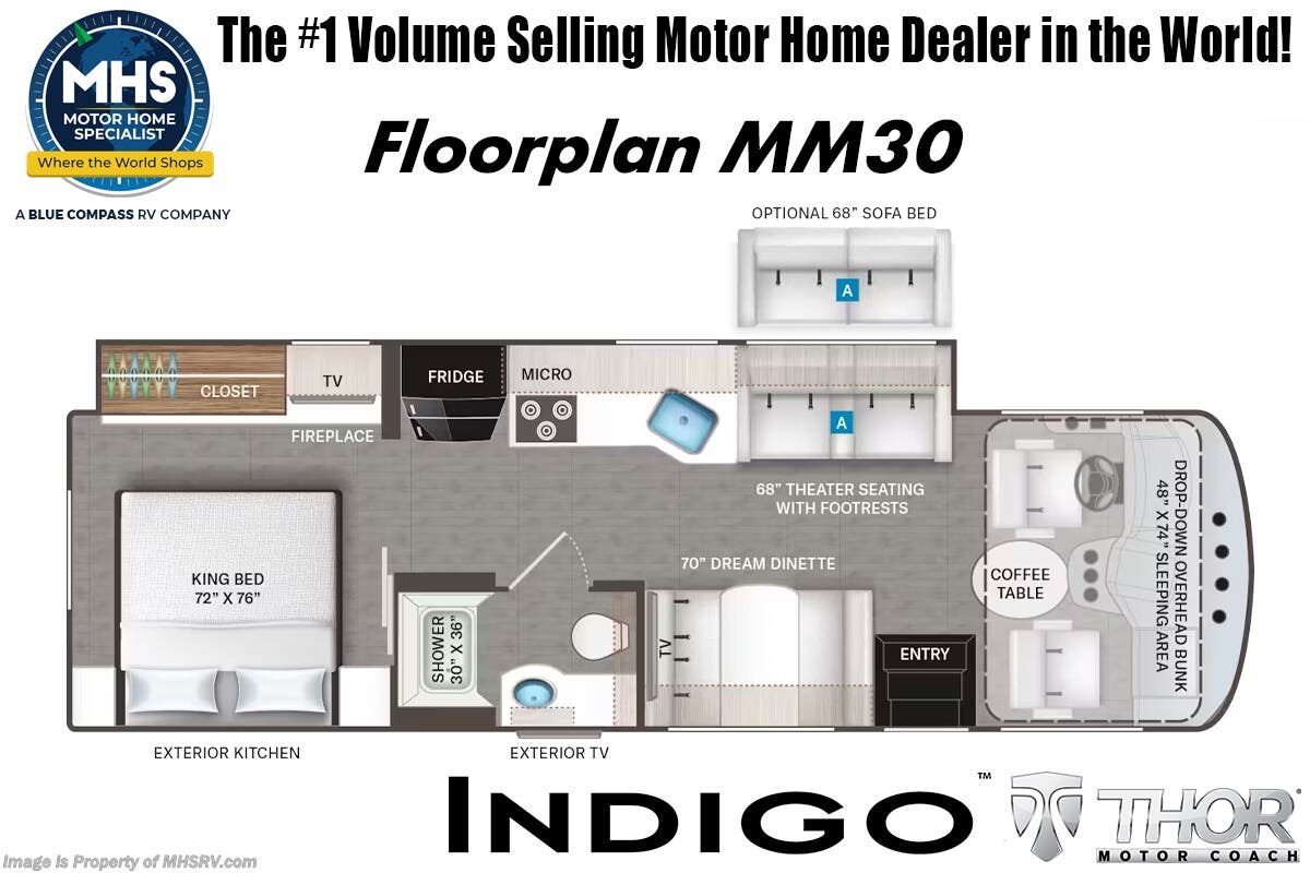 Call now about this 2026 Thor Motor Coach Indigo MM30! Floorplan of 2026 Thor Motor Coach Indigo MM30