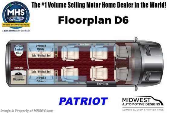 2026 Midwest Patriot Cruiser D6 Sprinter RV W/ Lithium Batteries, 4 Camera System, Apple TV & More Floorplan