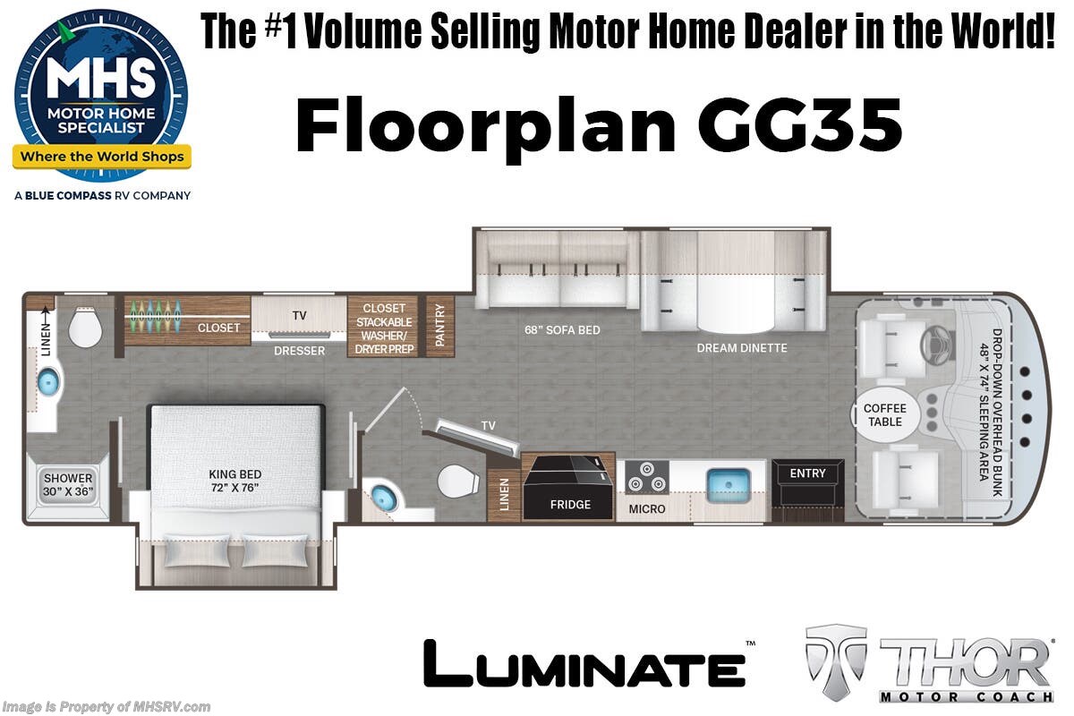 Call now about this 2026 Thor Motor Coach Luminate GG35! Floorplan of 2026 Thor Motor Coach Luminate GG35
