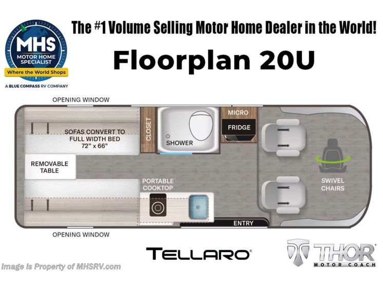 Email now about this 2026 Thor Motor Coach Tellaro 20U! Floorplan of 2026 Thor Motor Coach Tellaro 20U