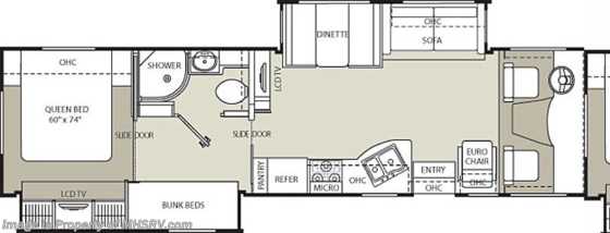 2012 Coachmen Mirada (34BH) Bunk House RV for Sale W/2 Slides Floorplan