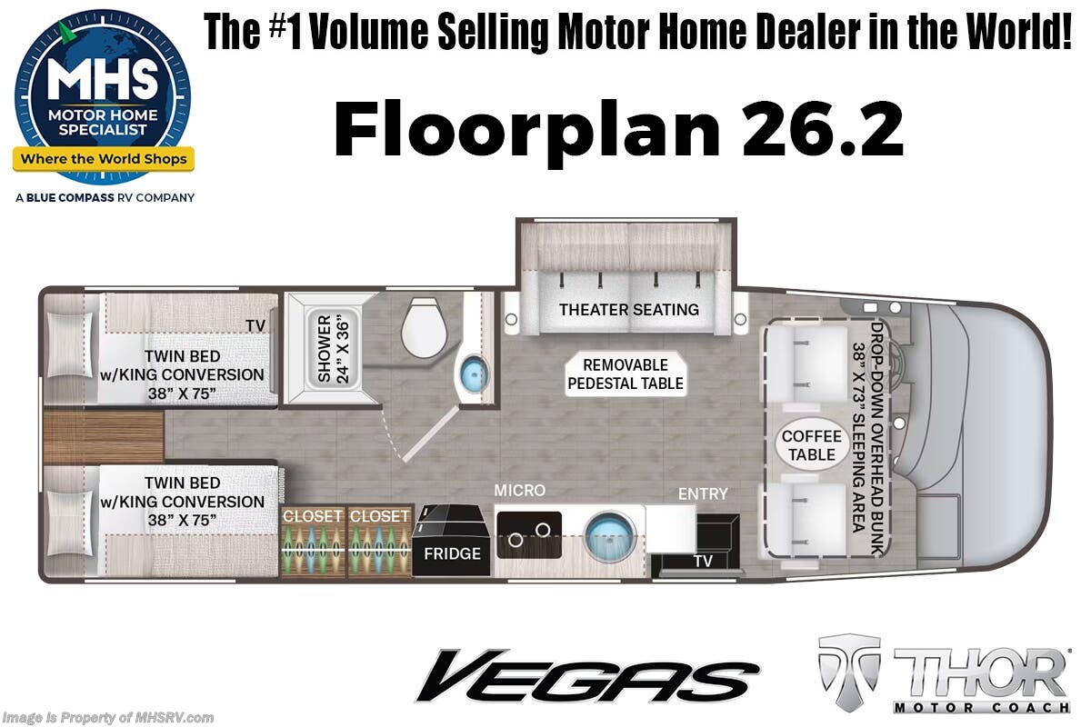 Contact us now about this 2026 Thor Motor Coach Vegas 26.2! Floorplan of 2026 Thor Motor Coach Vegas 26.2