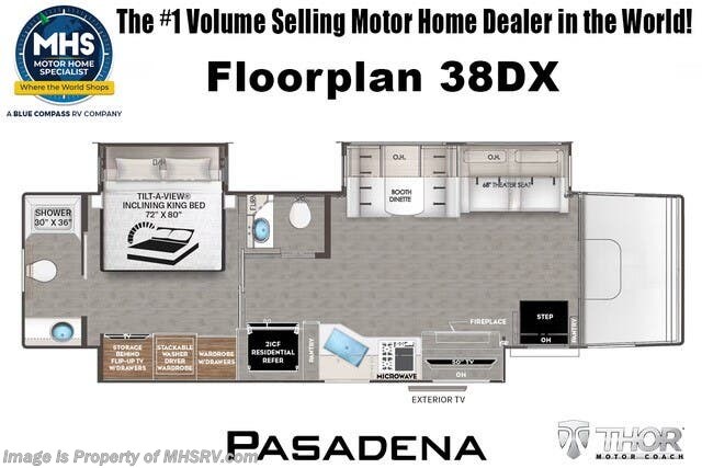 Call now about this 2026 Thor Motor Coach Pasadena 38DX! Floorplan of 2026 Thor Motor Coach Pasadena 38DX