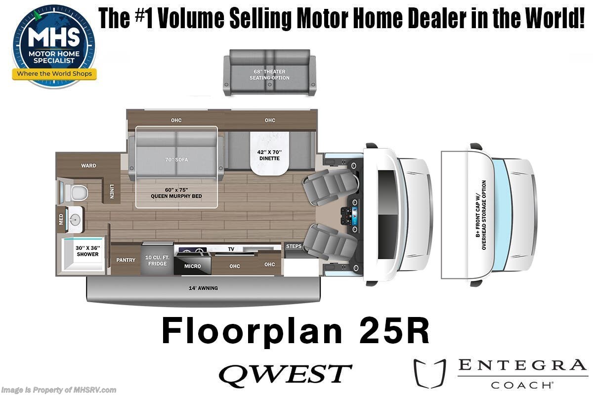 Call now about this 2026 Entegra Coach Qwest 25R! Floorplan of 2026 Entegra Coach Qwest 25R
