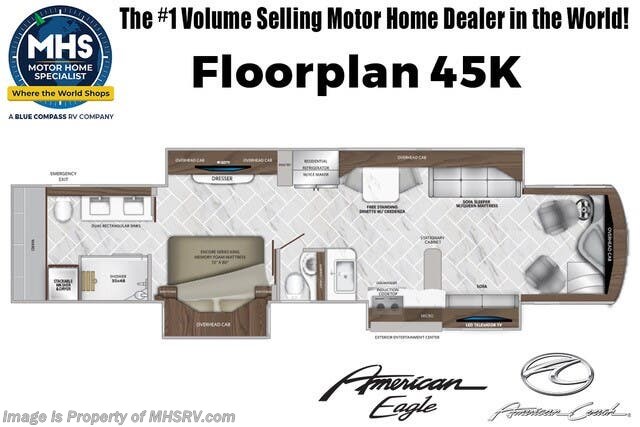 Call now about this 2026 American Coach American Eagle 45K! Floorplan of 2026 American Coach American Eagle 45K