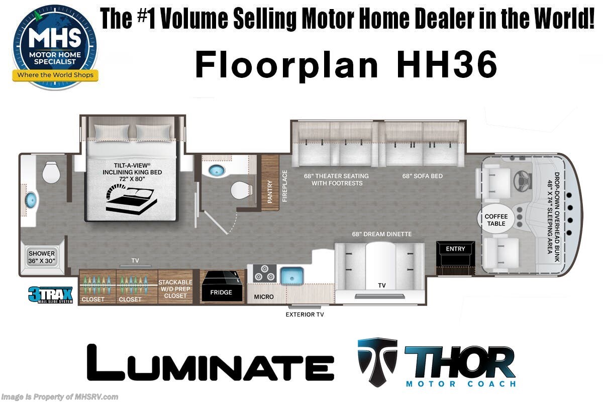 Call now about this 2026 Thor Motor Coach Luminate HH36! Floorplan of 2026 Thor Motor Coach Luminate HH36