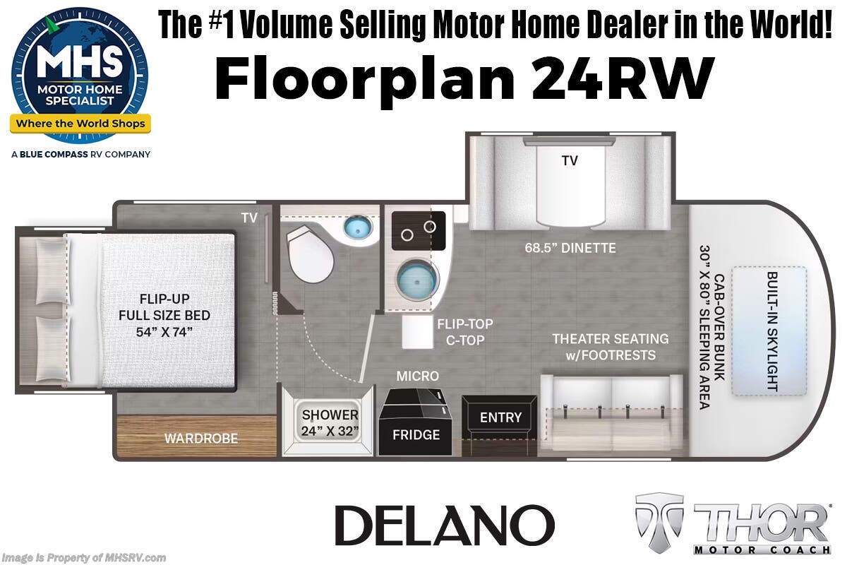 Contact us now about this 2026 Thor Motor Coach Delano 24RW! Floorplan of 2026 Thor Motor Coach Delano 24RW