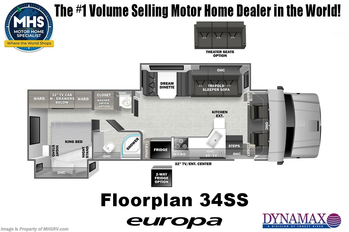 Email now about this 2026 Dynamax Corp Europa 34SS! Floorplan of 2026 Dynamax Corp Europa 34SS