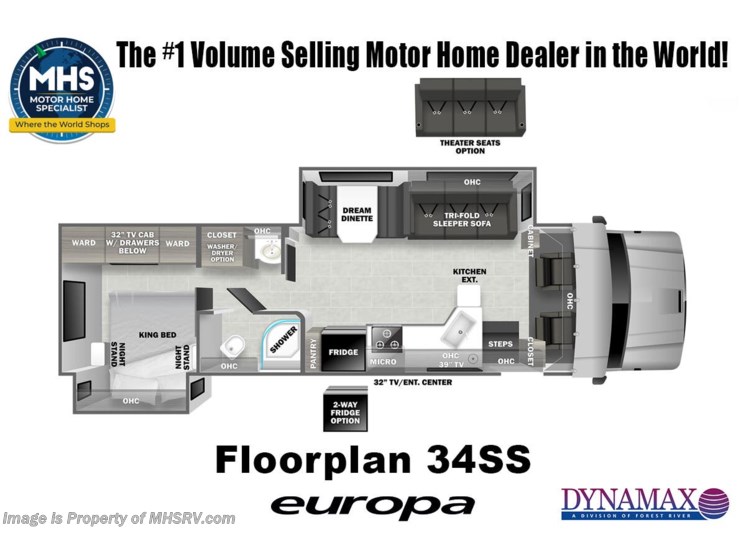Email now about this 2026 Dynamax Corp Europa 34SS! Floorplan of 2026 Dynamax Corp Europa 34SS