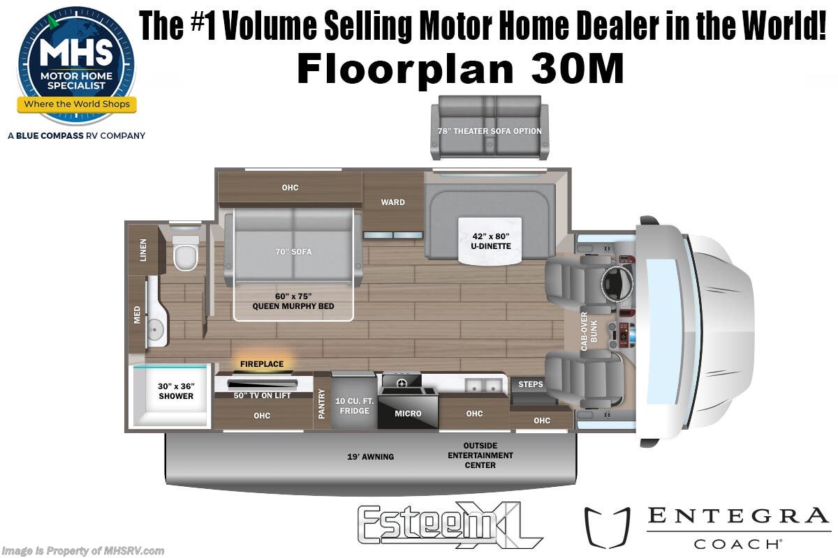 Call now about this 2026 Entegra Coach Esteem XL 30M! Floorplan of 2026 Entegra Coach Esteem XL 30M