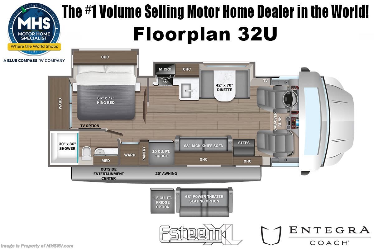 Call now about this 2026 Entegra Coach Esteem XL 32U! Floorplan of 2026 Entegra Coach Esteem XL 32U