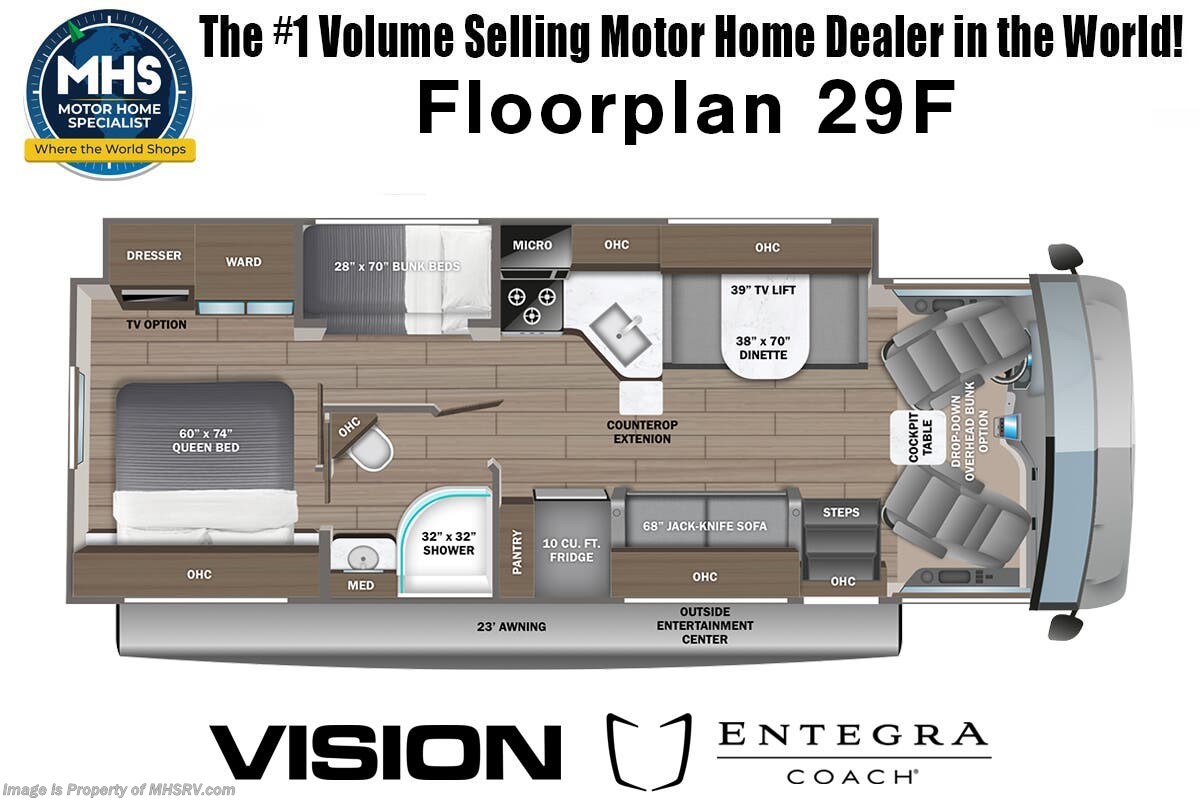 Call now about this 2026 Entegra Coach Vision 29F! Floorplan of 2026 Entegra Coach Vision 29F