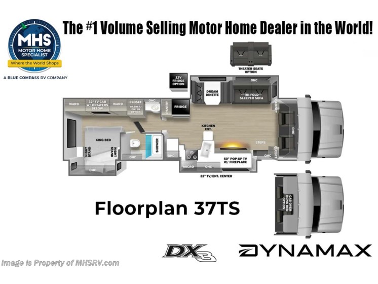 Email now about this 2026 Dynamax Corp DX3 37TS! Floorplan of 2026 Dynamax Corp DX3 37TS