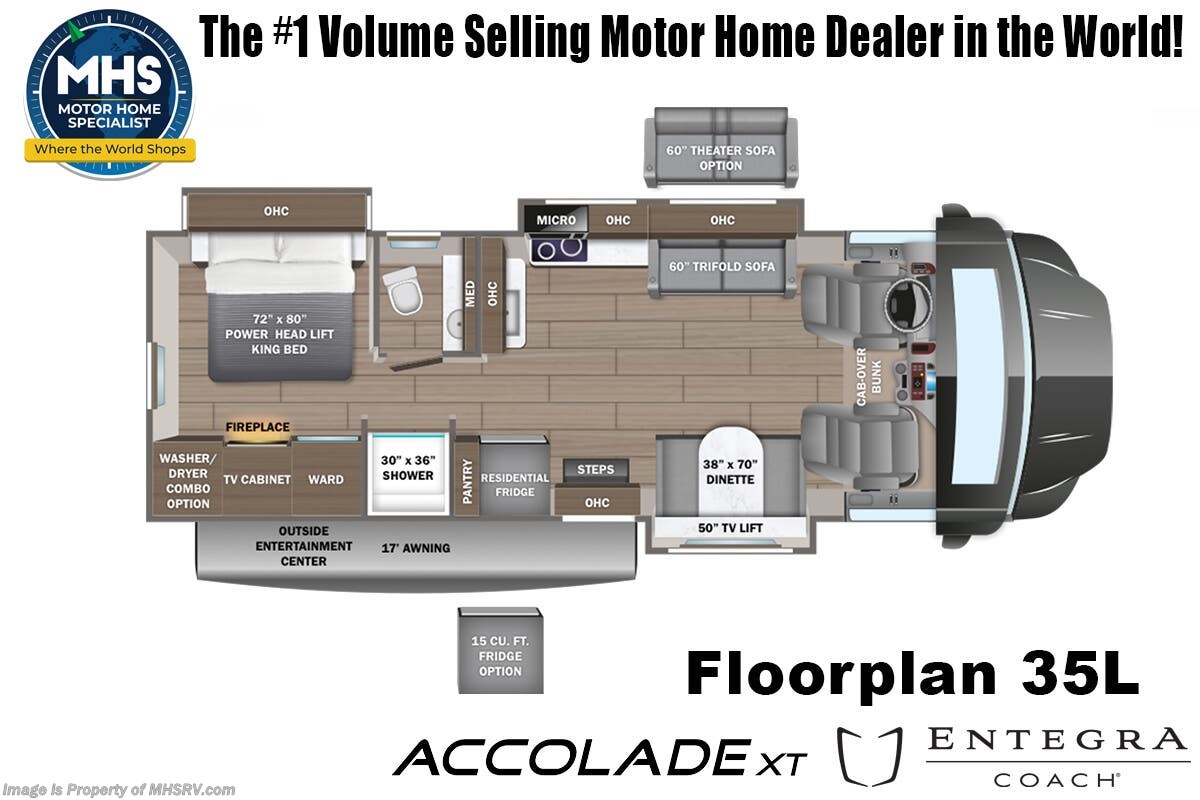 Email now about this 2026 Entegra Coach Accolade XT 35L! Floorplan of 2026 Entegra Coach Accolade XT 35L