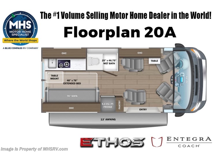 Email now about this 2026 Entegra Coach Ethos 20A! Floorplan of 2026 Entegra Coach Ethos 20A