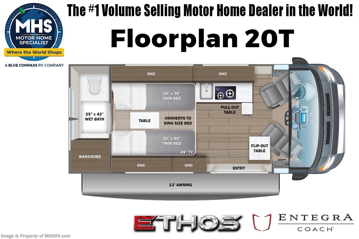 Call now about this 2026 Entegra Coach Ethos 20T! Floorplan of 2026 Entegra Coach Ethos 20T