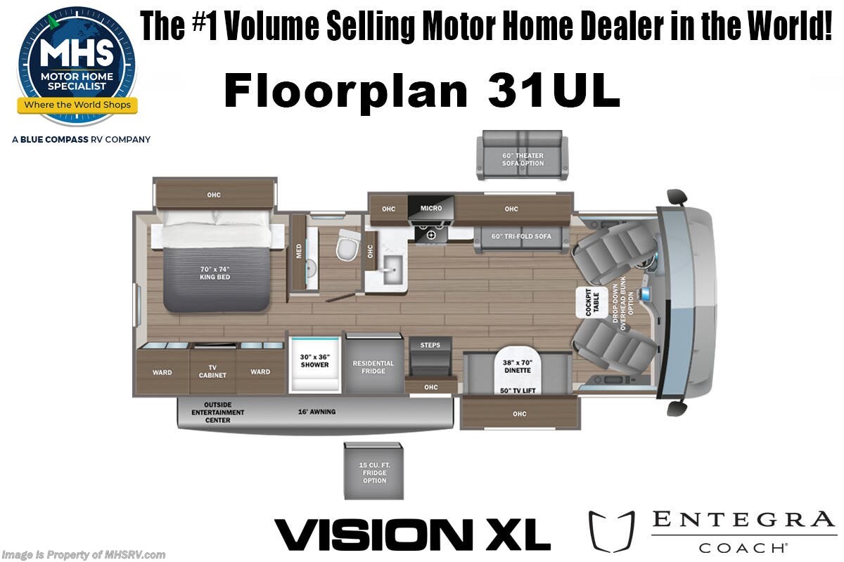 Call now about this 2026 Entegra Coach Vision XL 31UL! Floorplan of 2026 Entegra Coach Vision XL 31UL
