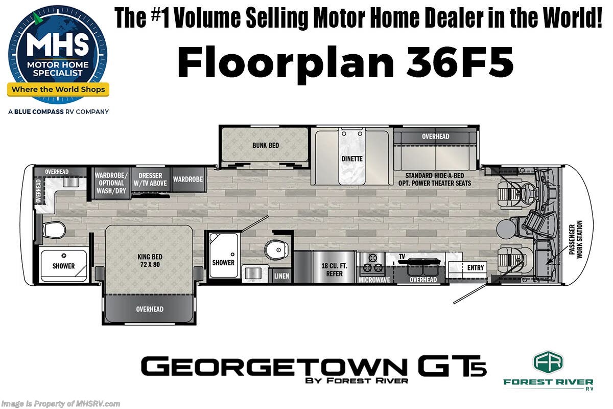 Call now about this 2026 Forest River Georgetown 5 Series GT5 36F5! Floorplan of 2026 Forest River Georgetown 5 Series GT5 36F5