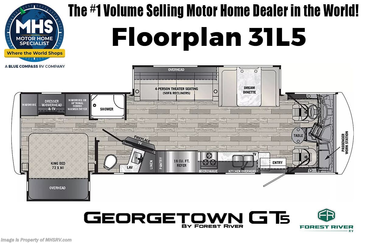 Call now about this 2026 Forest River Georgetown 5 Series GT5 31L5! Floorplan of 2026 Forest River Georgetown 5 Series GT5 31L5
