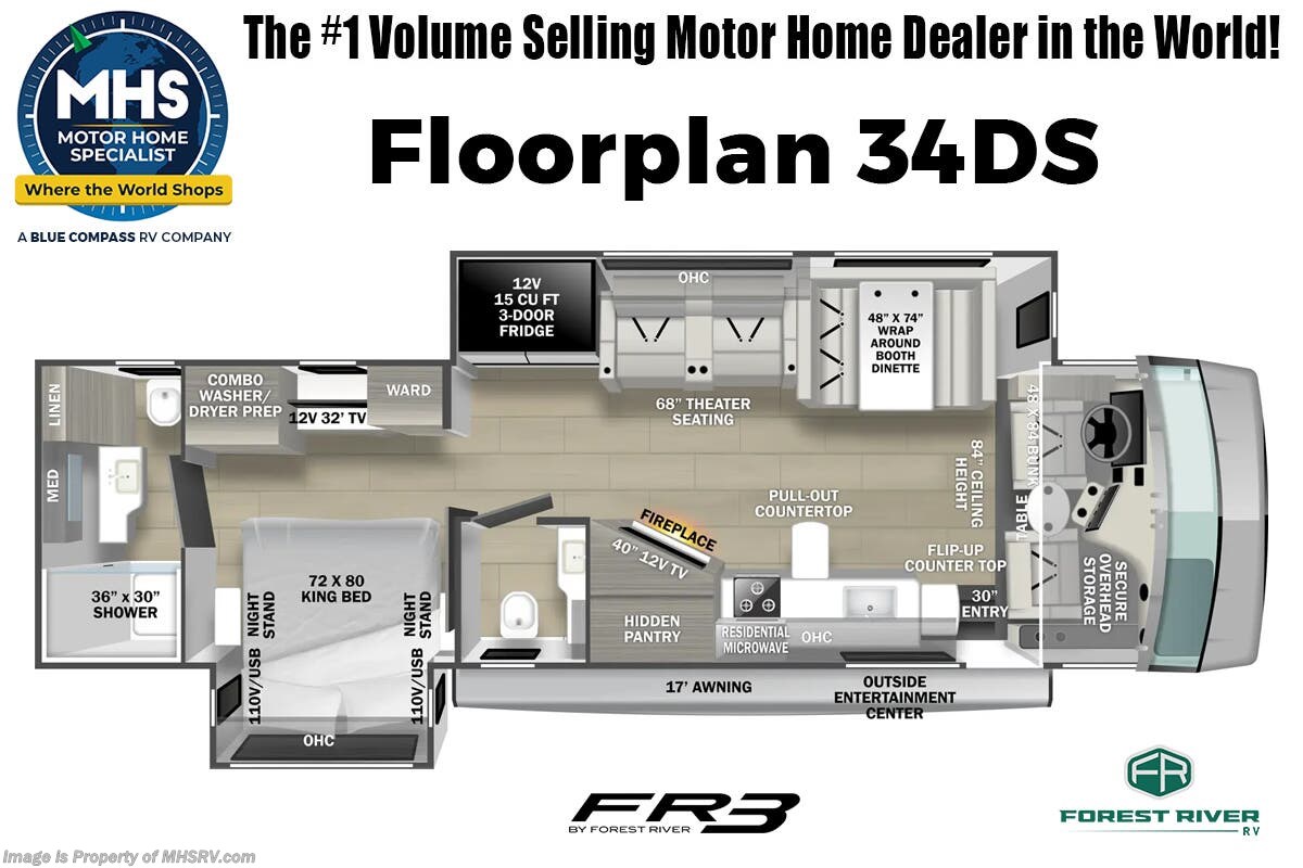 Call now about this 2026 Forest River FR3 34DS! Floorplan of 2026 Forest River FR3 34DS