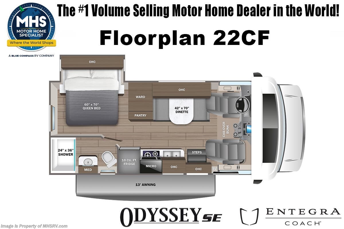 Call now about this 2026 Entegra Coach Odyssey SE 22CF! Floorplan of 2026 Entegra Coach Odyssey SE 22CF