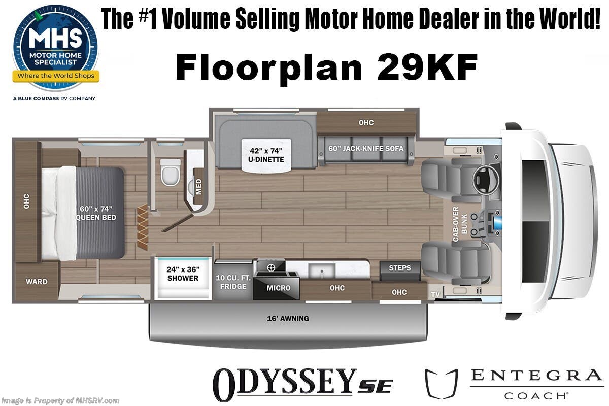 Call now about this 2026 Entegra Coach Odyssey SE 29KF! Floorplan of 2026 Entegra Coach Odyssey SE 29KF