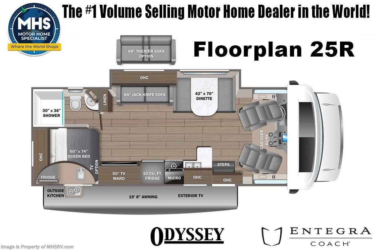 Call now about this 2026 Entegra Coach Odyssey 25R! Floorplan of 2026 Entegra Coach Odyssey 25R