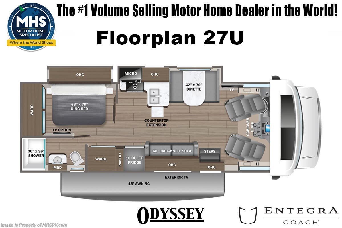 Call now about this 2026 Entegra Coach Odyssey 27U! Floorplan of 2026 Entegra Coach Odyssey 27U