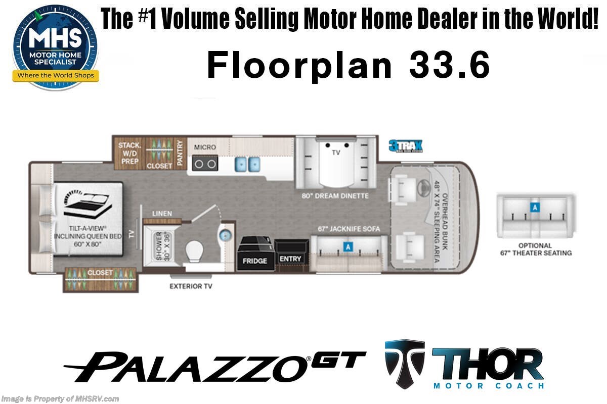 Contact us now about this 2026 Thor Motor Coach Palazzo GT 33.6! 2026 Palazzo GT 33.6 by Thor Motor Coach from Motor Home Specialist in Alvarado, Texas