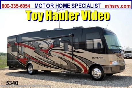 &lt;a href=&quot;http://www.mhsrv.com/thor-motor-coach/&quot;&gt;&lt;img src=&quot;http://www.mhsrv.com/images/sold-thor.jpg&quot; width=&quot;383&quot; height=&quot;141&quot; border=&quot;0&quot; /&gt;&lt;/a&gt; Receive a $1,000 VISA Gift Card /TX 4/20/13/ + MHSRV Camper&#39;s Pkg. that includes a 32 inch LCD TV with Built in DVD Player, a Sony Play Station 3 with Blu-Ray capability, a GPS Navigation System, (4) Collapsible Chairs, a Large Collapsible Table, a Rolling Igloo Cooler, an Electric Grill and a Complete Grillers Utensil Set with purchase of this unit. Offer valid Jan. 2nd and ends Mar. 30th 2013. &lt;object width=&quot;400&quot; height=&quot;300&quot;&gt;&lt;param name=&quot;movie&quot; value=&quot;http://www.youtube.com/v/3ISEXmsKvKw?version=3&amp;amp;hl=en_US&quot;&gt;&lt;/param&gt;&lt;param name=&quot;allowFullScreen&quot; value=&quot;true&quot;&gt;&lt;/param&gt;&lt;param name=&quot;allowscriptaccess&quot; value=&quot;always&quot;&gt;&lt;/param&gt;&lt;embed src=&quot;http://www.youtube.com/v/3ISEXmsKvKw?version=3&amp;amp;hl=en_US&quot; type=&quot;application/x-shockwave-flash&quot; width=&quot;400&quot; height=&quot;300&quot; allowscriptaccess=&quot;always&quot; allowfullscreen=&quot;true&quot;&gt;&lt;/embed&gt;&lt;/object&gt; #1 Thor Motor Coach &amp; Outlaw Toy Hauler Dealer in the World.
&lt;object width=&quot;400&quot; height=&quot;300&quot;&gt;&lt;param name=&quot;movie&quot; value=&quot;http://www.youtube.com/v/_D_MrYPO4yY?version=3&amp;amp;hl=en_US&quot;&gt;&lt;/param&gt;&lt;param name=&quot;allowFullScreen&quot; value=&quot;true&quot;&gt;&lt;/param&gt;&lt;param name=&quot;allowscriptaccess&quot; value=&quot;always&quot;&gt;&lt;/param&gt;&lt;embed src=&quot;http://www.youtube.com/v/_D_MrYPO4yY?version=3&amp;amp;hl=en_US&quot; type=&quot;application/x-shockwave-flash&quot; width=&quot;400&quot; height=&quot;300&quot; allowscriptaccess=&quot;always&quot; allowfullscreen=&quot;true&quot;&gt;&lt;/embed&gt;&lt;/object&gt;  MSRP $152,993. New 2013 Thor Motor Coach Outlaw Toy Hauler. Model 3611 with slide-out room and Ford 22-Series chassis with Triton V-10 engine &amp; high polished aluminum wheels. This unit measures approximately 37 feet 4 inches in length. Optional equipment includes an electric queen lift bed in garage. The Outlaw toy hauler RV has an incredible list of standard features for 2013 including a full body exterior paint job, beautiful wood &amp; interior decor packages, (5) LCD TVs including and exterior entertainment center, large living room LCD TV, side door TV for viewing while traveling, LCD TV in loft and LCD TV in garage. You will also find a theater sound system in the living room with hidden sub woofer, stereo in garage, exterior stereo speakers and audio controls, power patio awing, dual side entrance doors, dual pane windows, fueling station, 1-piece windshield,  a 5500 Onan generator, back-up camera, automatic leveling system, Soft Touch leather furniture, hide-a-bed sofa with power inflate &amp; deflate controls, day/night shades and much more. FOR ADDITIONAL INFORMATION, BROCHURE, WINDOW STICKER, PHOTOS &amp; PRODUCT VIDEO PLEASE VISIT MOTOR HOME SPECIALIST AT MHSRV .COM or CALL 800-335-6054. At Motor Home Specialist we DO NOT charge any prep or orientation fees like you will find at other dealerships. All sale prices include a 200 point inspection, interior &amp; exterior wash &amp; detail of vehicle, a thorough coach orientation with an MHS technician, an RV Starter&#39;s kit, a nights stay in our delivery park featuring landscaped and covered pads with full hook-ups and much more! Read From Thousands of Testimonials at MHSRV .com and See What They Had to Say About Their Experience at Motor Home Specialist. WHY PAY MORE?...... WHY SETTLE FOR LESS?