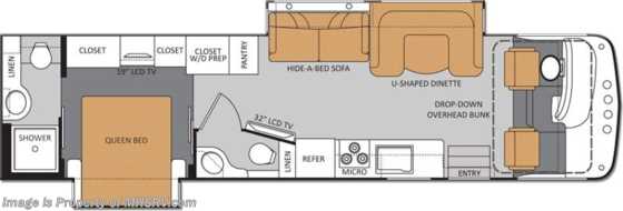2014 Thor Motor Coach Hurricane (Model 34E) Bath &amp; 1/2 New RV for Sale Floorplan