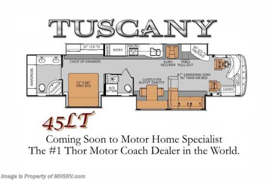 2014 Thor Motor Coach Tuscany 45LT W/$2K VISA, 60&quot; TV, IFS, Aqua Hot &amp; More! Floorplan