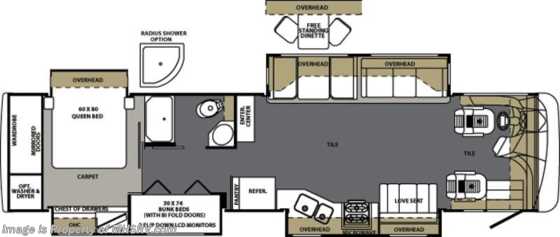2014 Forest River Berkshire (390BH-60) W/4 Slides Bunk House RV for Sale Floorplan