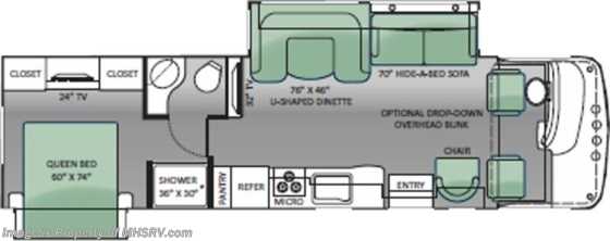 2014 Thor Motor Coach Miramar 32.1 W/Exterior TV &amp; 2 Slides (Stone/Cherry) Floorplan