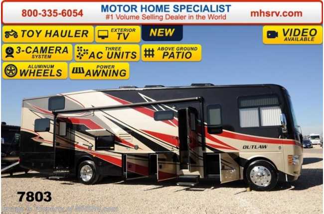 2014 Thor Motor Coach Outlaw Toy Hauler 37LS Garage, 26K Chassis, Pwr. Bunk, 3 A/C, 4 TVs