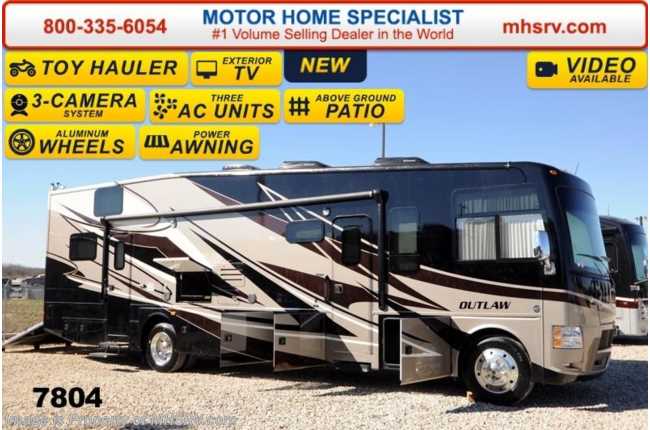 2014 Thor Motor Coach Outlaw Toy Hauler 37LS Garage, 26K Chassis, Pwr. Bunk, 3 A/Cs, 4 TV