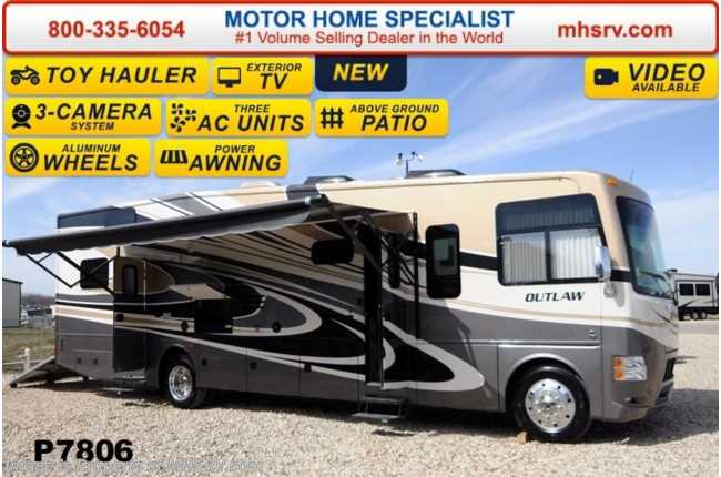 2014 Thor Motor Coach Outlaw Toy Hauler 37LS Garage, 26K Chassis, Power Bunk, 3 A/C, 4 TV