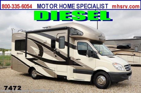 /CO 12/5/2013 &lt;a href=&quot;http://www.mhsrv.com/thor-motor-coach/&quot;&gt;&lt;img src=&quot;http://www.mhsrv.com/images/sold-thor.jpg&quot; width=&quot;383&quot; height=&quot;141&quot; border=&quot;0&quot; /&gt;&lt;/a&gt; YEAR END CLOSE-OUT! Purchase this unit anytime before Dec. 30th, 2013 and receive a $2,000 VISA Gift Card. MHSRV will also Donate $1,000 to Cook Children&#39;s. Complete details at MHSRV .com or 800-335-6054. For the Lowest Price &amp; Largest Selection Visit the #1 Volume Selling Dealer in the World at MHSRV .com or Call 800-335-6054. MSRP $119,590. New 2014 Thor Motor Coach Four Winds Siesta Sprinter Diesel. Model 24ST. This RV measures 25ft. 9in. in length &amp; features a slide-out room as well as 2 beds. Optional equipment includes the Sandscape full body paint exterior, LCD TV in bedroom, solid surface kitchen counter &amp; sofa table, wood dash applique, 12V Attic Fan, cab over entertainment center with LCD TV, exterior TV &amp; second auxiliary battery. The all new 2014 Four Winds Siesta Sprinter also features a turbo diesel engine, AM/FM/CD, power windows &amp; locks, keyless entry &amp; much more. For additional photos and information on this unit please visit Motor Home Specialist at MHSRV .com or call 800-335-6054. At Motor Home Specialist we DO NOT charge any prep or orientation fees like you will find at other dealerships. All sale prices include a 200 point inspection, interior &amp; exterior wash &amp; detail of vehicle, a thorough coach orientation with an MHS technician, an RV Starter&#39;s kit, a nights stay in our delivery park featuring landscaped and covered pads with full hook-ups and much more! Read From Thousands of Testimonials at MHSRV .com and See What They Had to Say About Their Experience at Motor Home Specialist. WHY PAY MORE?...... WHY SETTLE FOR LESS?