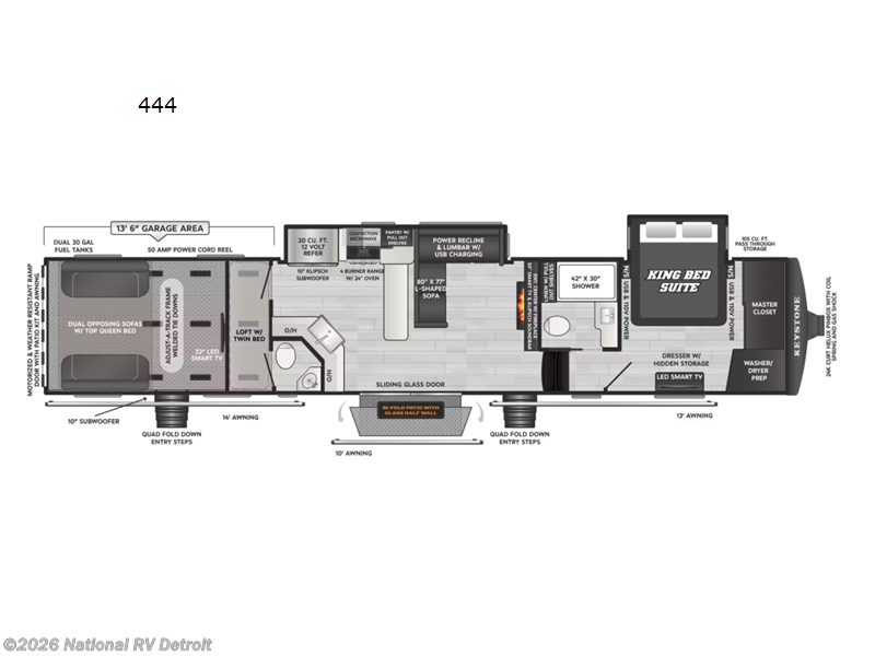 Call now about this 2026 Keystone Raptor 444! 2026 Keystone Raptor 444 - New Toy Hauler For Sale by National RV Detroit in Belleville, Michigan features Slideout