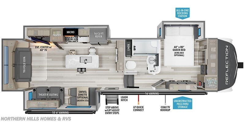 Call now about this 2026 Grand Design Reflection 337RLS! Floorplan of 2026 Grand Design Reflection 337RLS