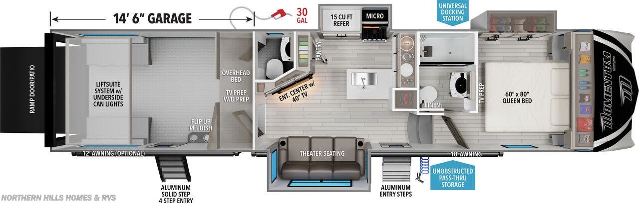 Call now about this 2026 Grand Design Momentum G-Class 350G! Floorplan of 2026 Grand Design Momentum G-Class 350G